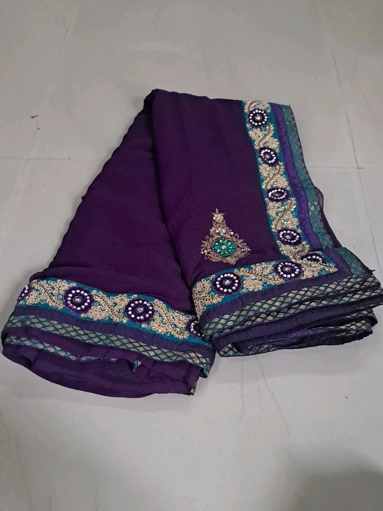 Beautiful Purple Embroidered Saree