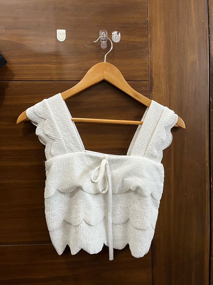 Padded White Textured Crop Top