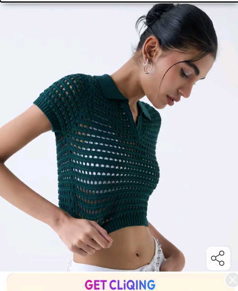 Green Crochet Knit Top