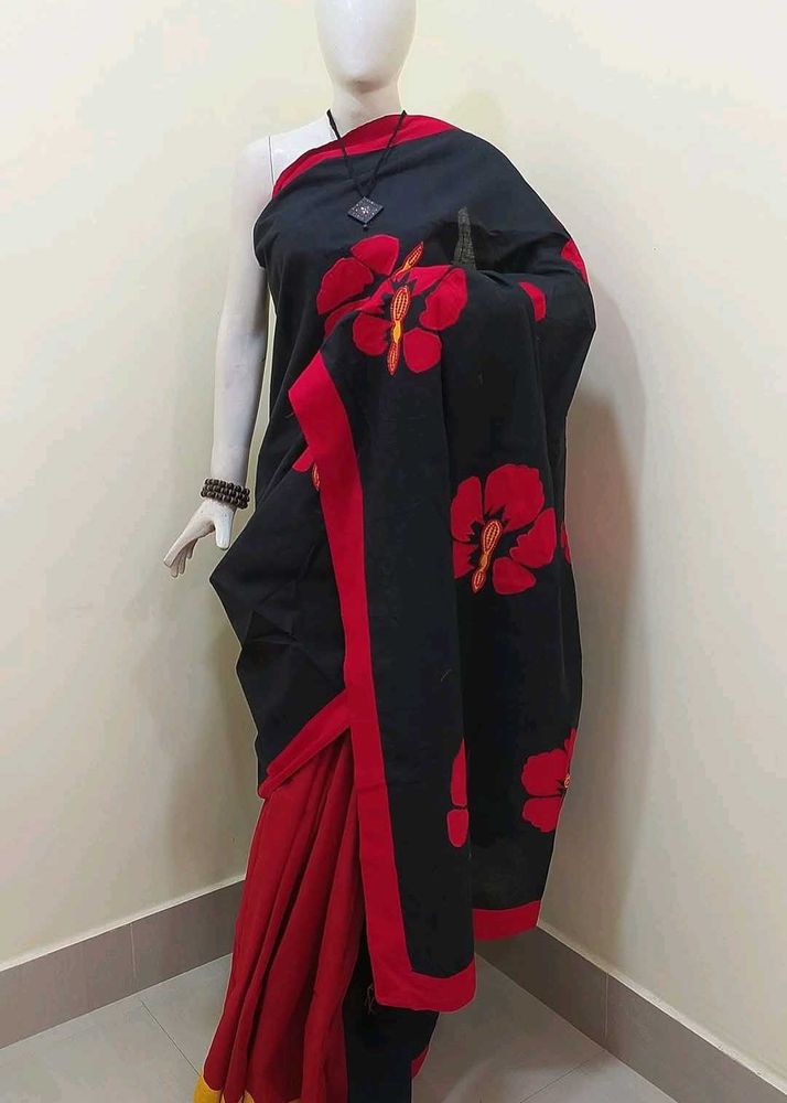 BRAND NEW COTTON APLIK EMBROIDERED Saree