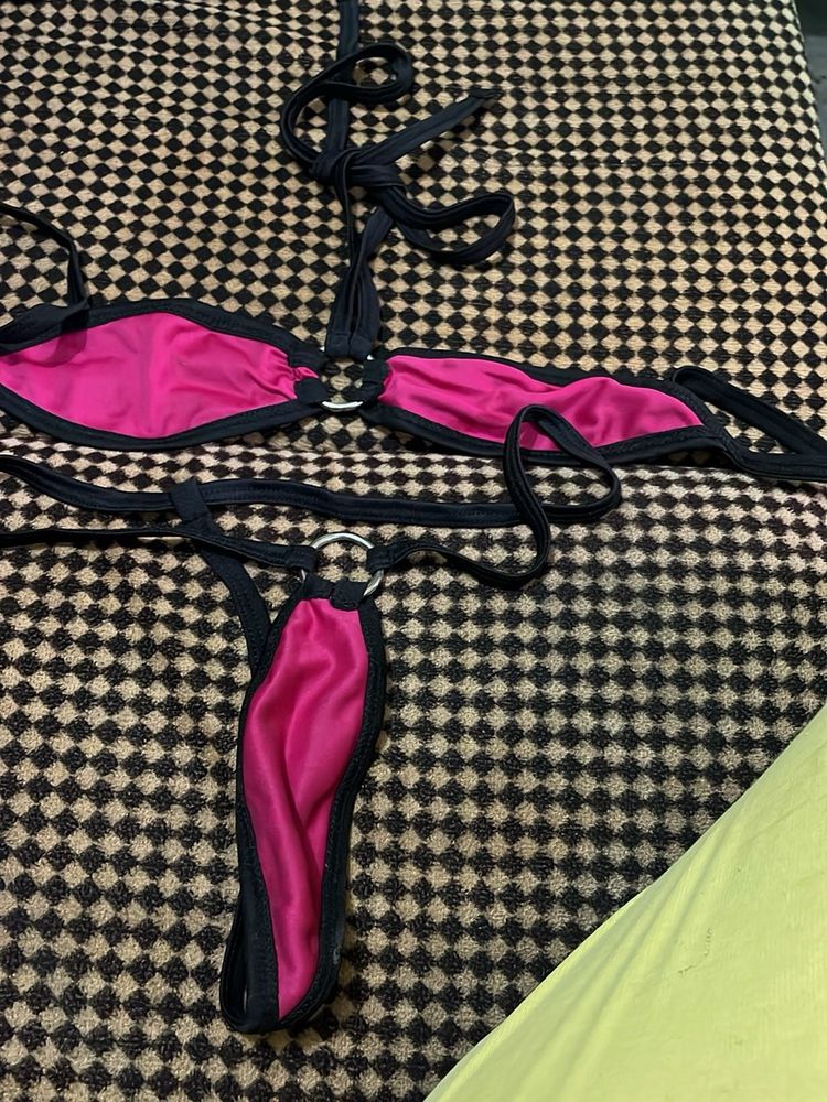 Pink and Black Bikini Set