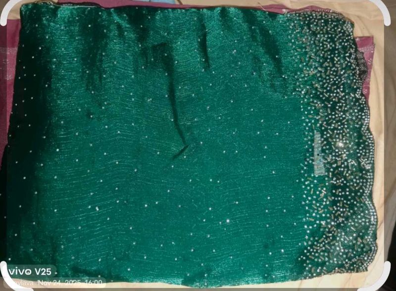 Elegant Green Beaded Saree