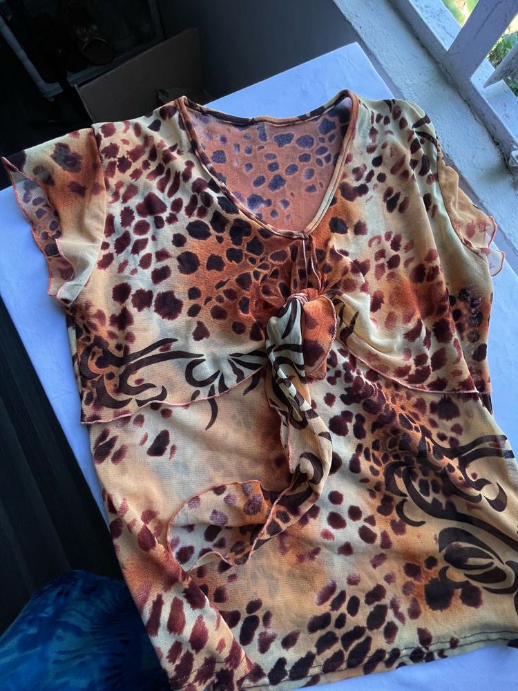 Leopard Print Tie-Front Blouse