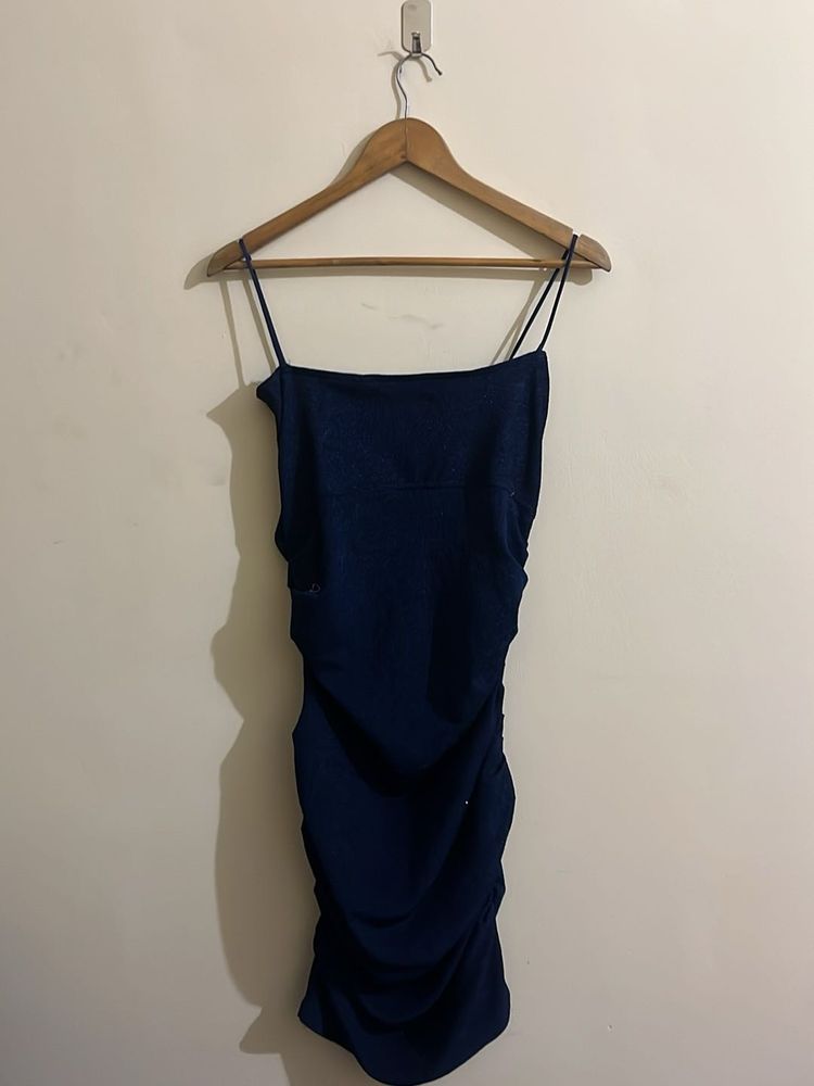 Navy Ruched Spaghetti Strap Dress
