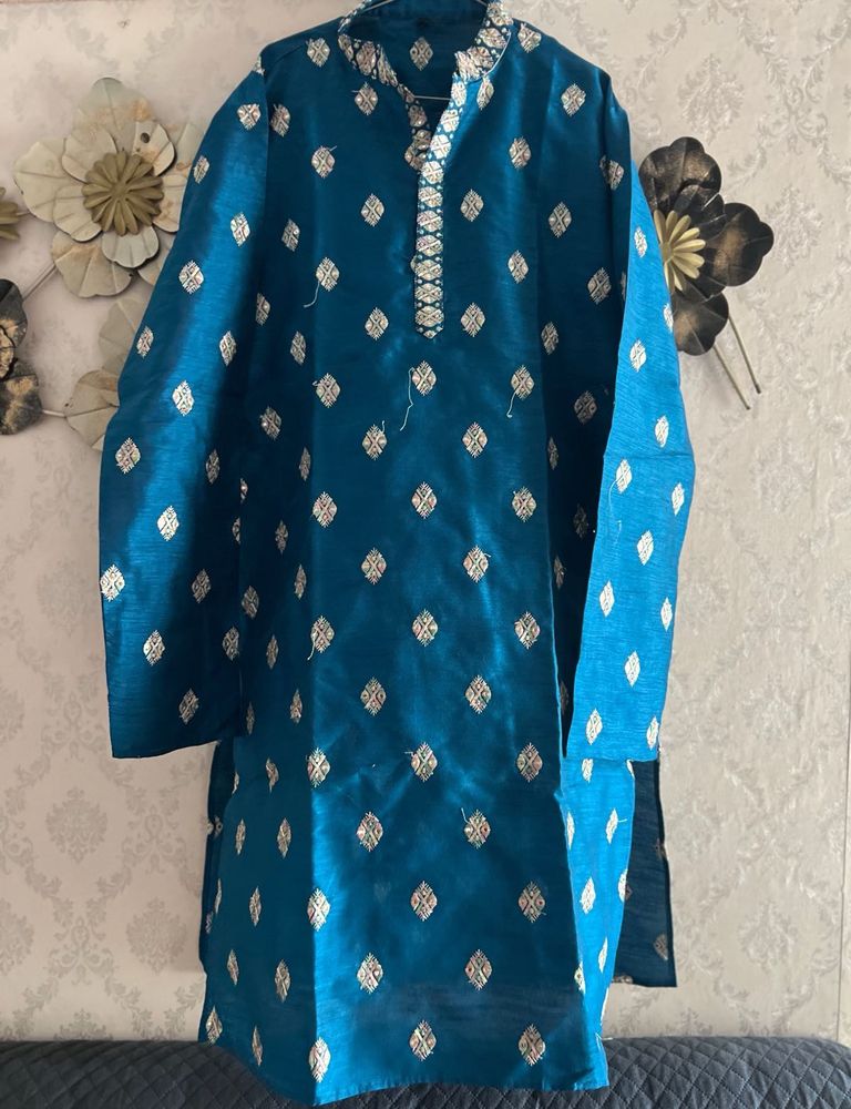 Navratri Teal Kurta with Silver Embellishments