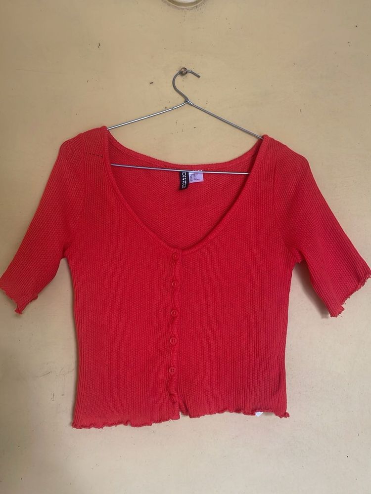 H&amp;M Ribbed Button-Up Top