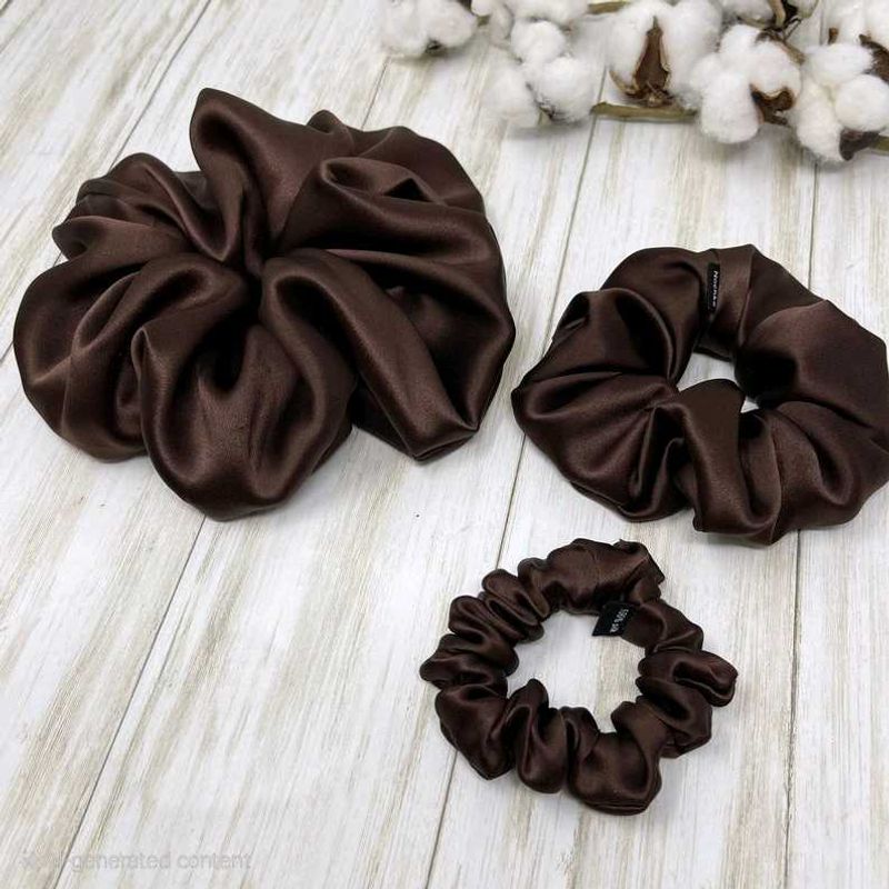 Set of 3  L,M,S Brown Satin Scrunchie