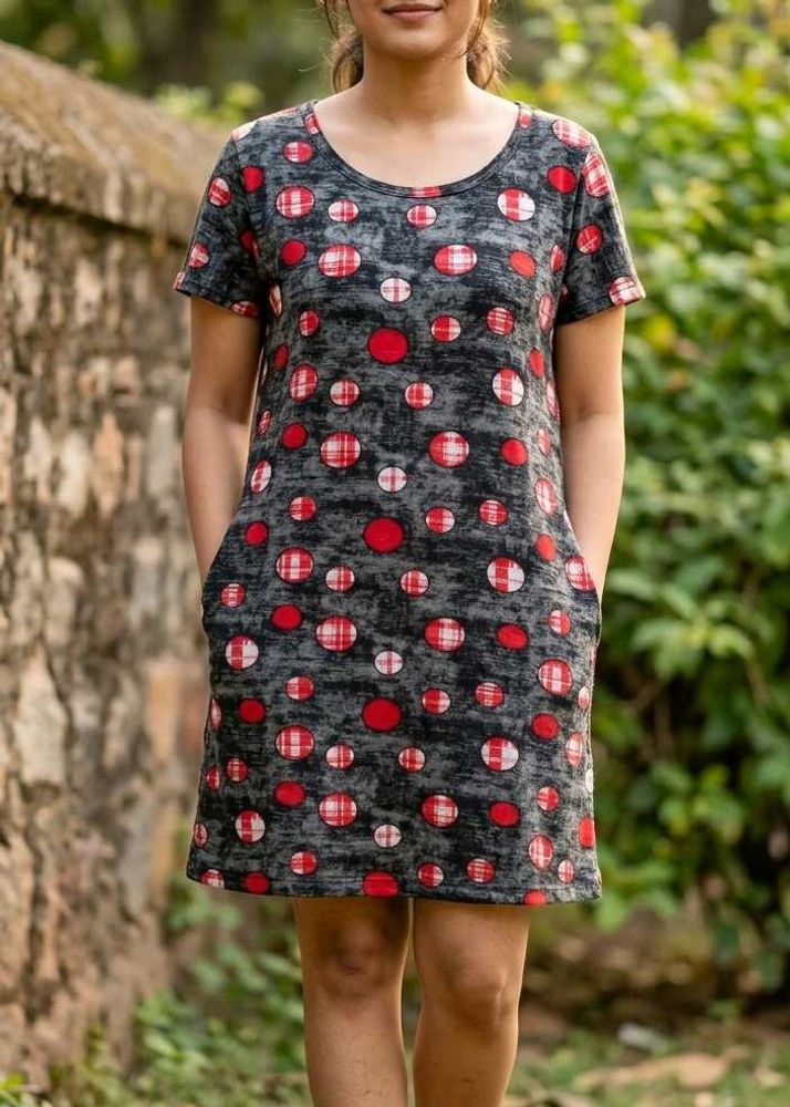 Stylish Grey &amp; Red Polka Dot Top
