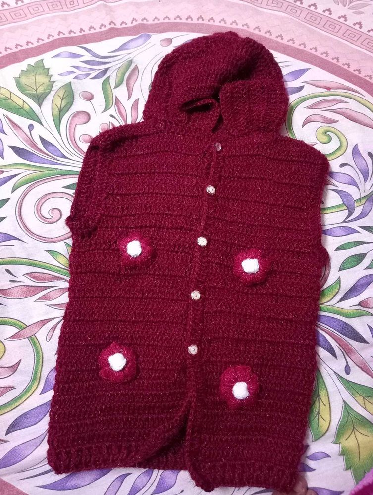 Handmade Girls Hooded Crochet Sweater