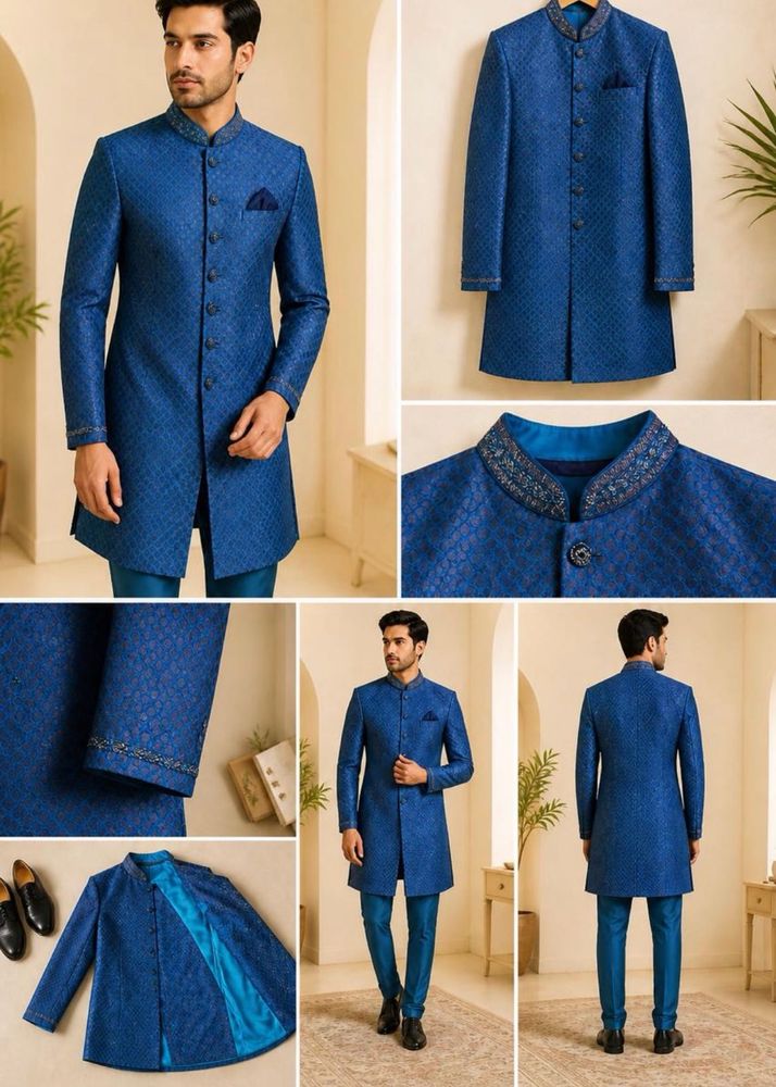 Men's Royal Blue Sherwani Kurta Set