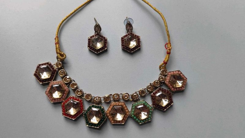 Multi-Color Stone Necklace &amp; Earrings Set
