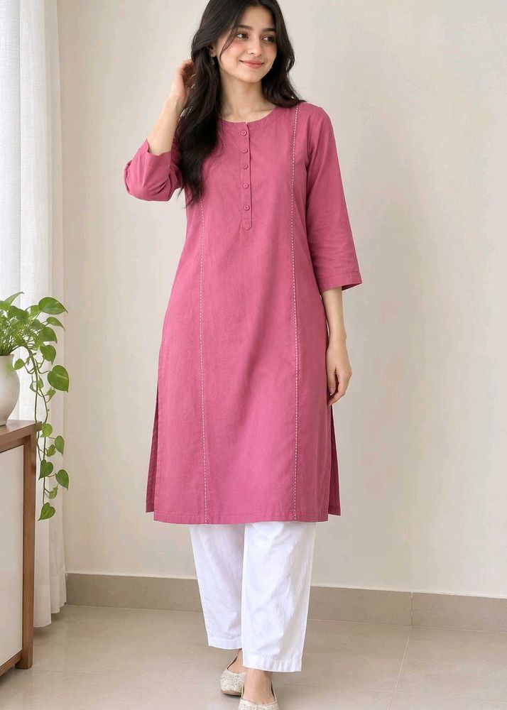 Pink Kurta Set with White Pants