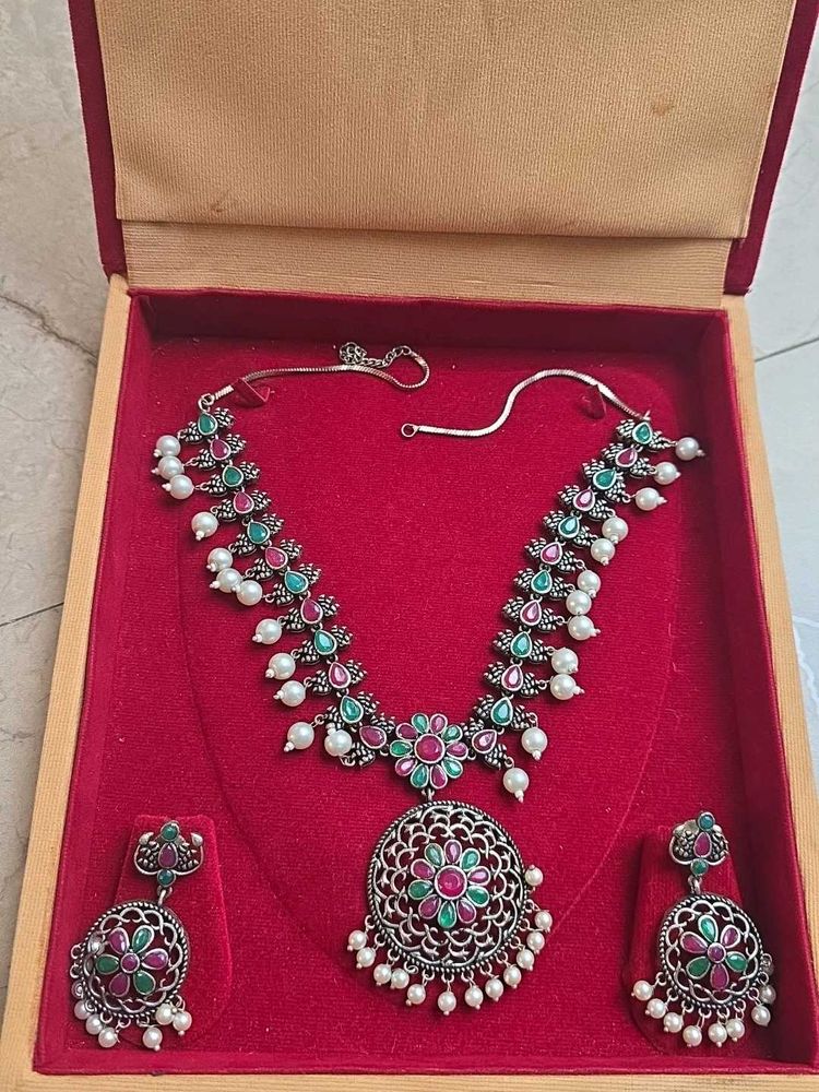Oxidised Silver Necklace with Earrings