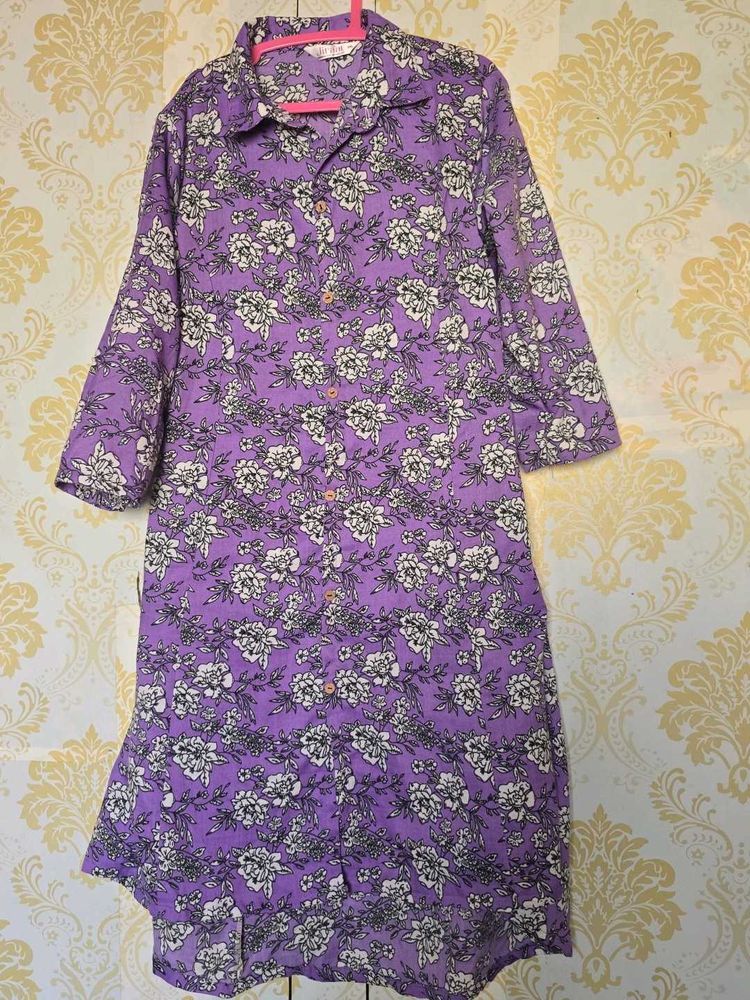 Purple Floral Print Kurta