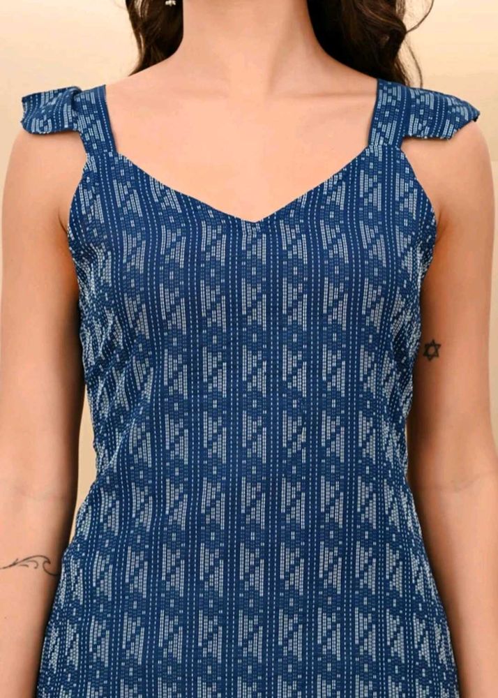 Printed Pure Cotton Straight Kurta for Women (Blue