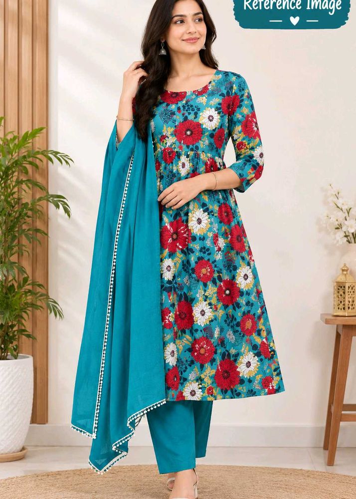 New Floral Print Kurta Set with Dupatta