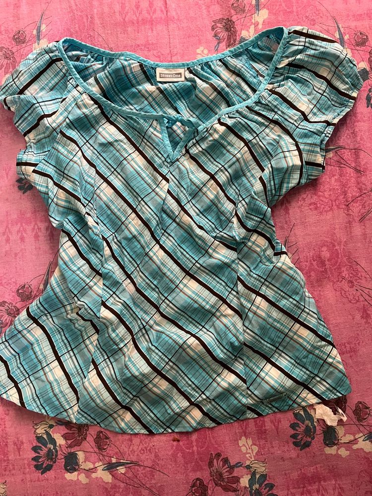 Blue Plaid Peplum Top
