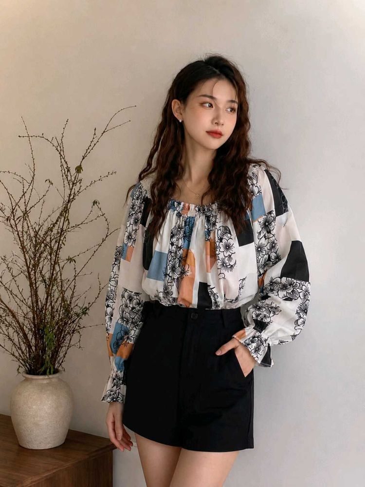 Korean Pintrest Boho Floral Off-Shoulder Top