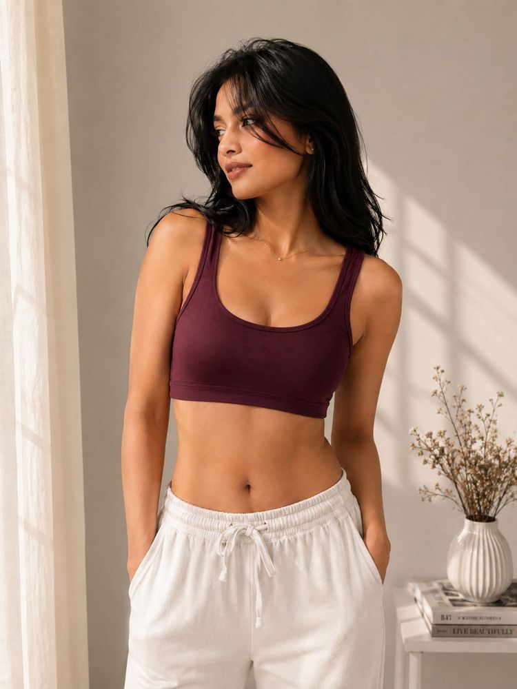 Comfortable Maroon and Black Sports Bra