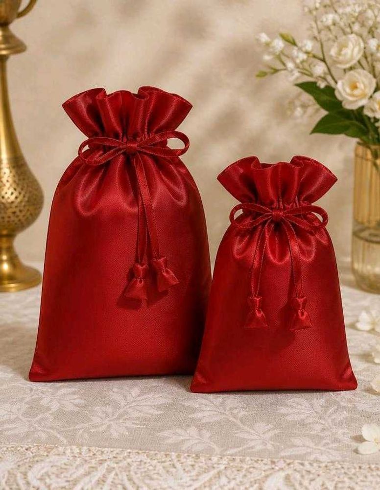 Diwali Gift - 2 Satin Drawstring Pouch Shagun Bags