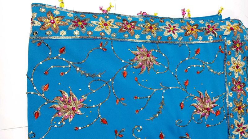Stunning Blue Embroidered Saree with blouse