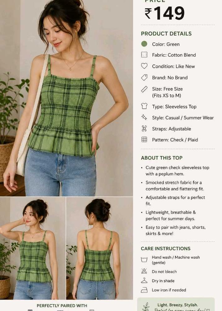 Cute Plaid Smocked Cami Top
