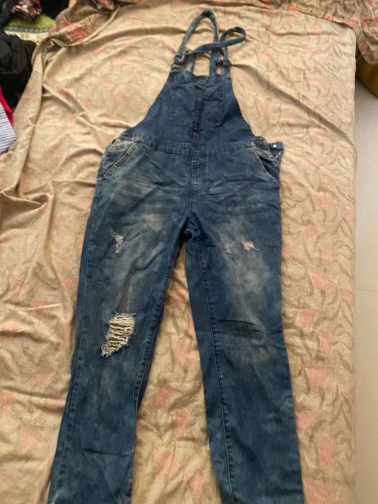 Distressed Denim Overalls