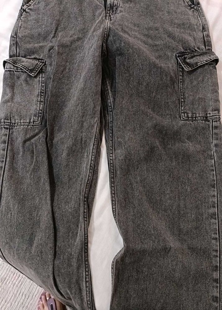 Grey Wash Cargo Jeans