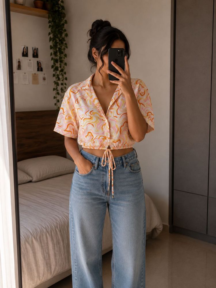 Vibrant Swirl Print Cropped Top