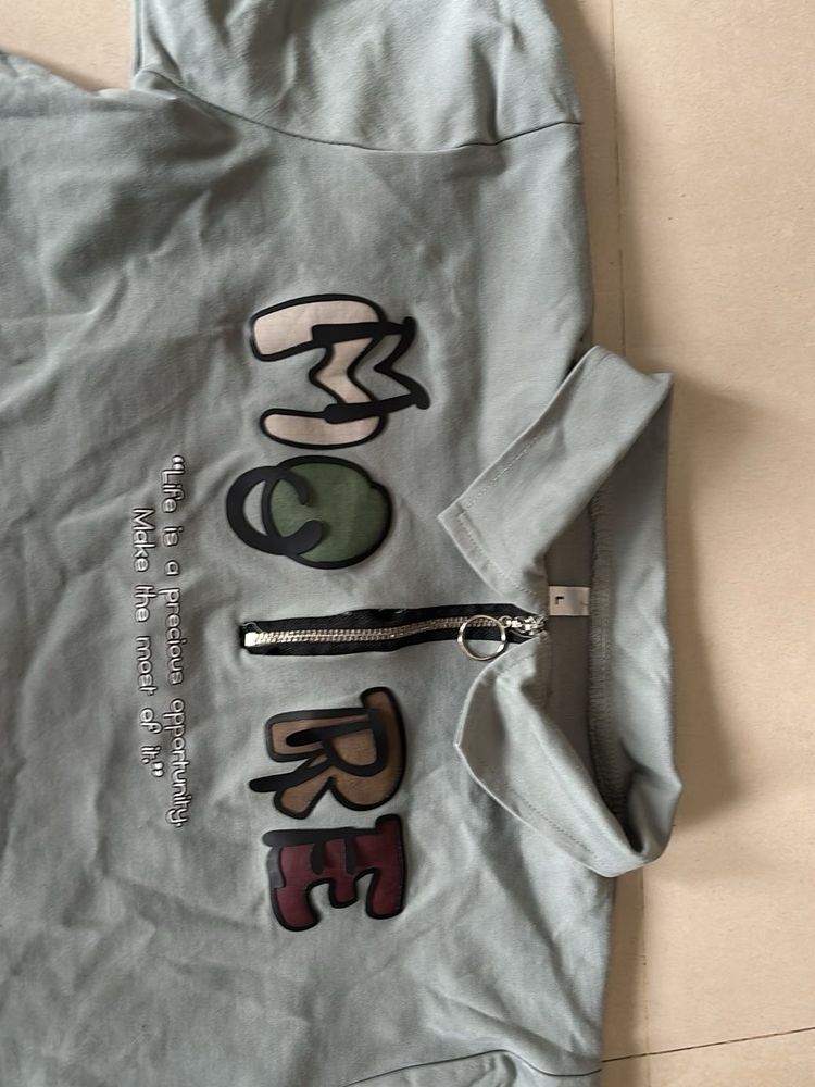 Grey Zipper Detail Graphic Tunic Top