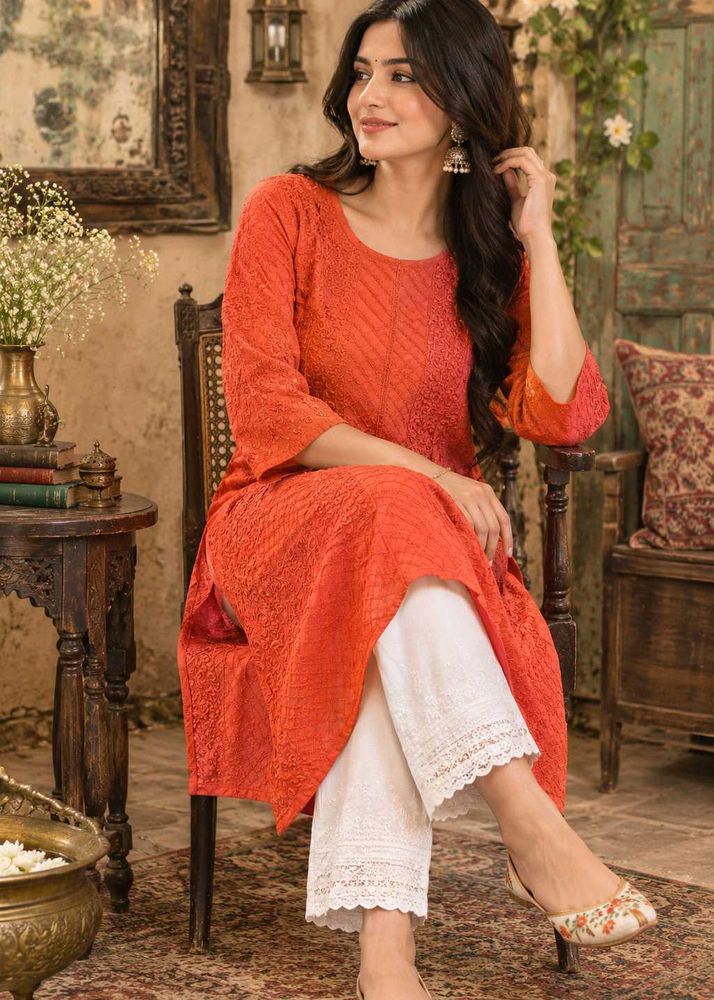 🇳🇿💫🎀Chic Coral chikankari Kurta