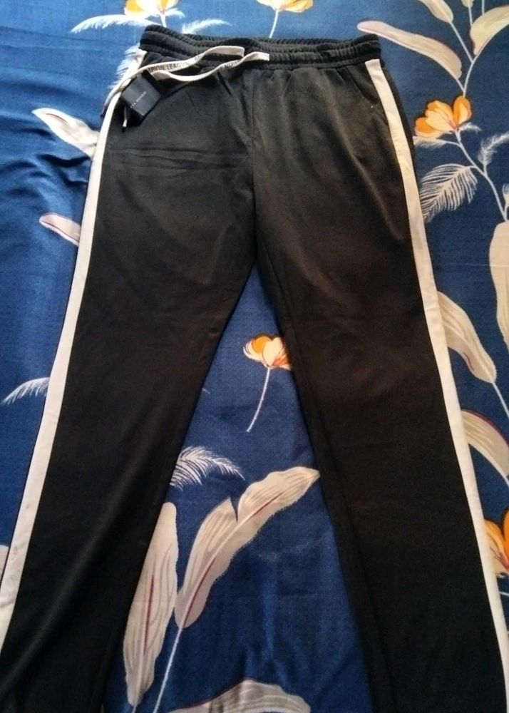 Men's Black Track Pants with White Stripes