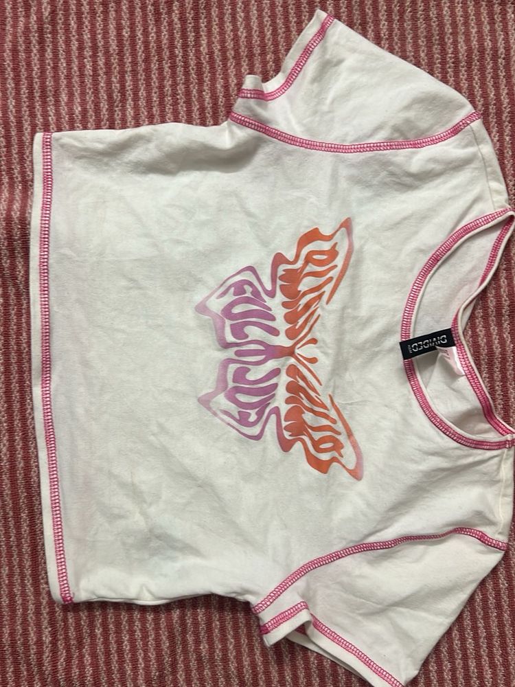 White Butterfly Cropped Top