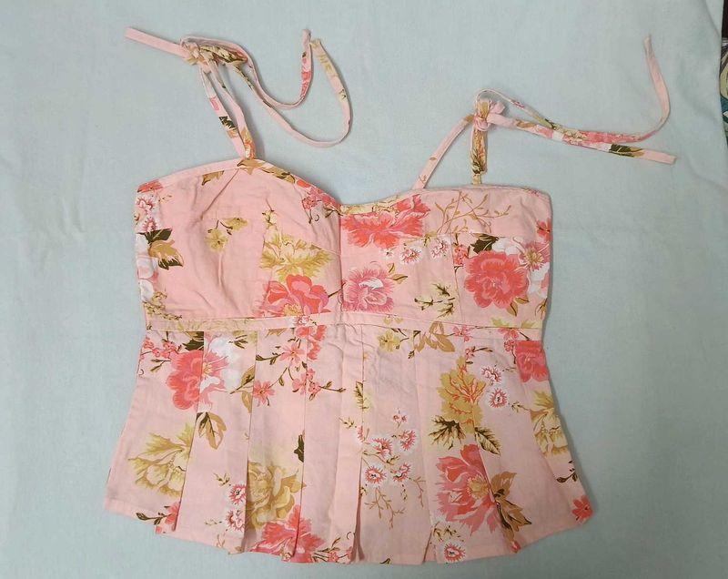 Pink Floral Tie-Strap Camisole Top