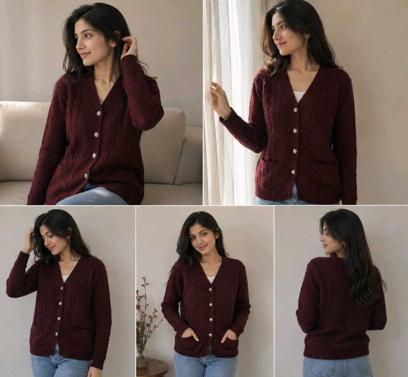 Maroon Cable Knit Sweater for girl's / women.