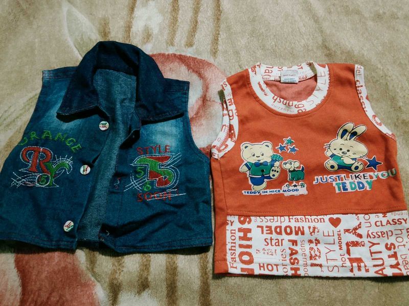 Baby Boy's Denim Vest &amp; Graphic T-Shirt Set