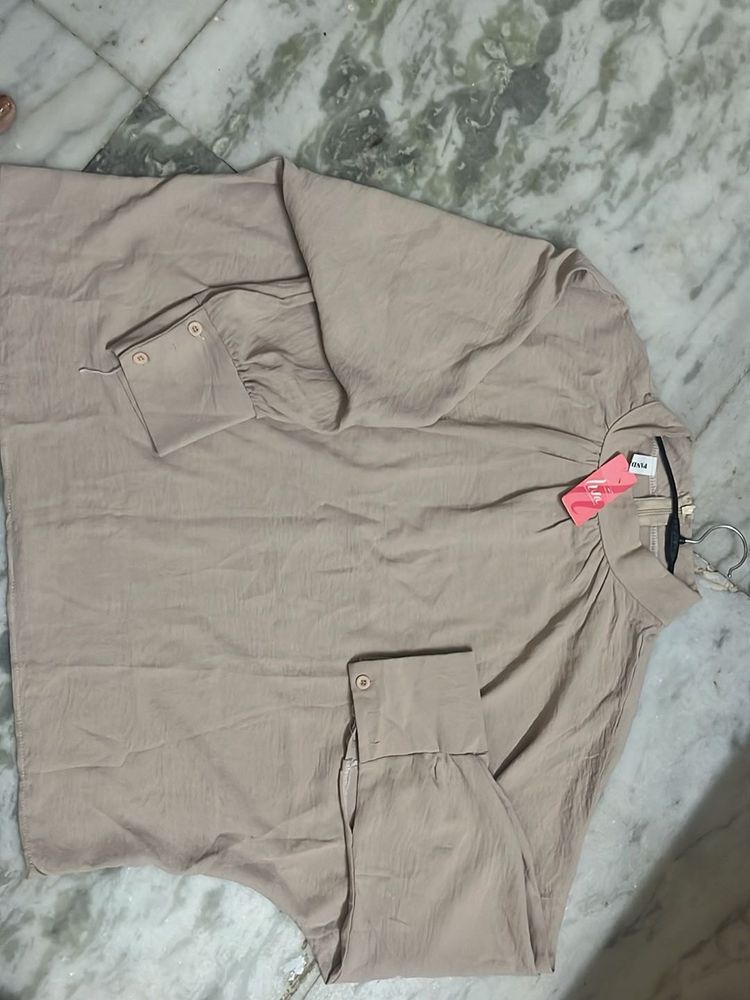 Elegant Beige Top with Button Cuffs