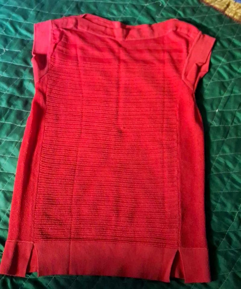 Red Textured Knit Top