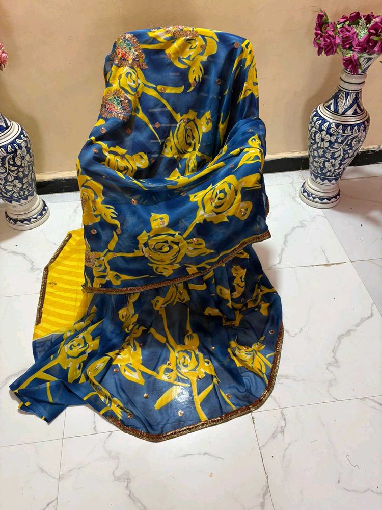 beutifull printed saree with attached blouse