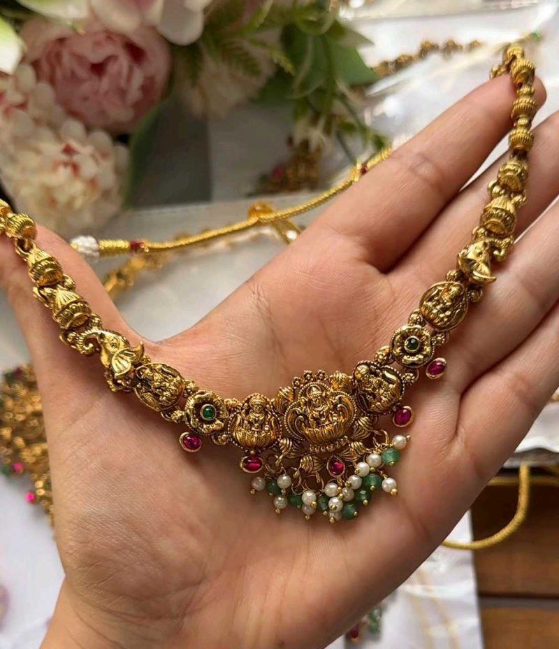Exquisite Gold Necklace with Lakshmi Motif