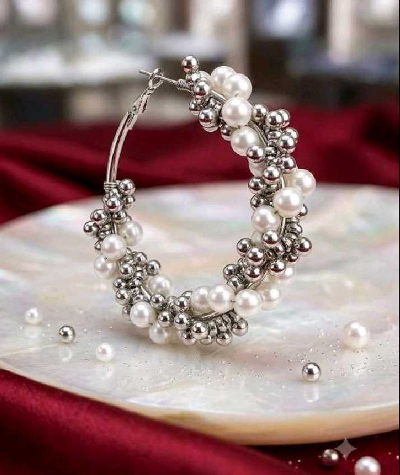 Chic Pearl &amp; Silver Hoop Earrings