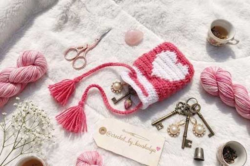 Handmade Crochet Heart ❤ Pouch 👝