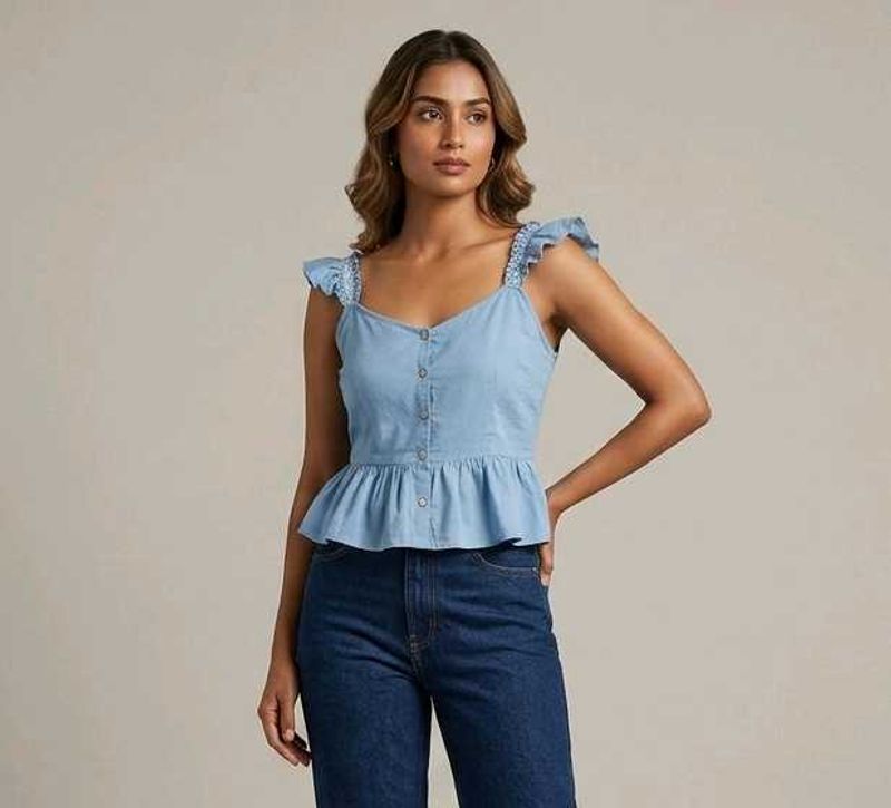 Peplum Top with Button Detail