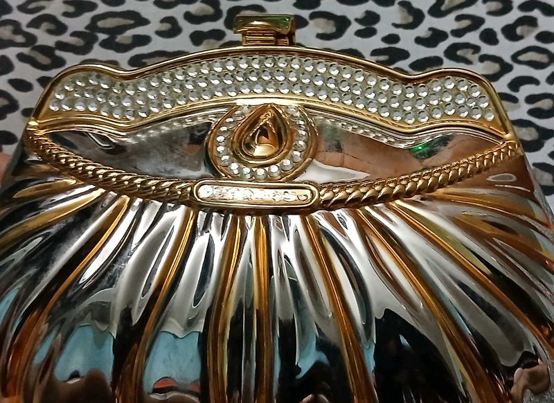 Vintage Metallic Clutch Bag with Rhinestones
