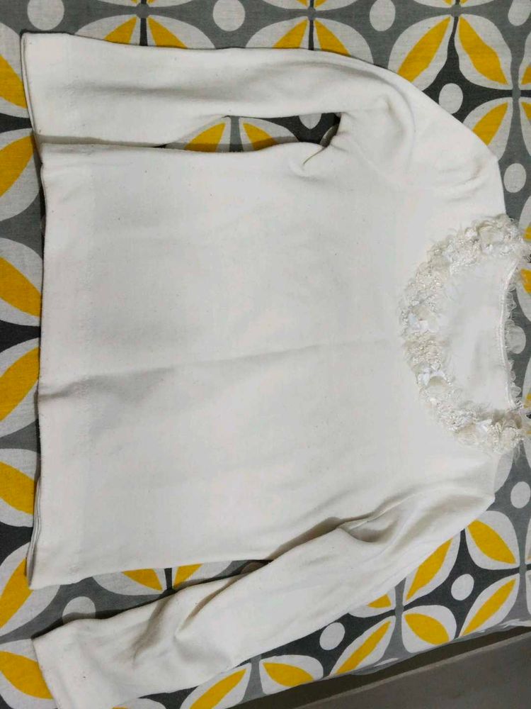 Cream White Lace Neck Top