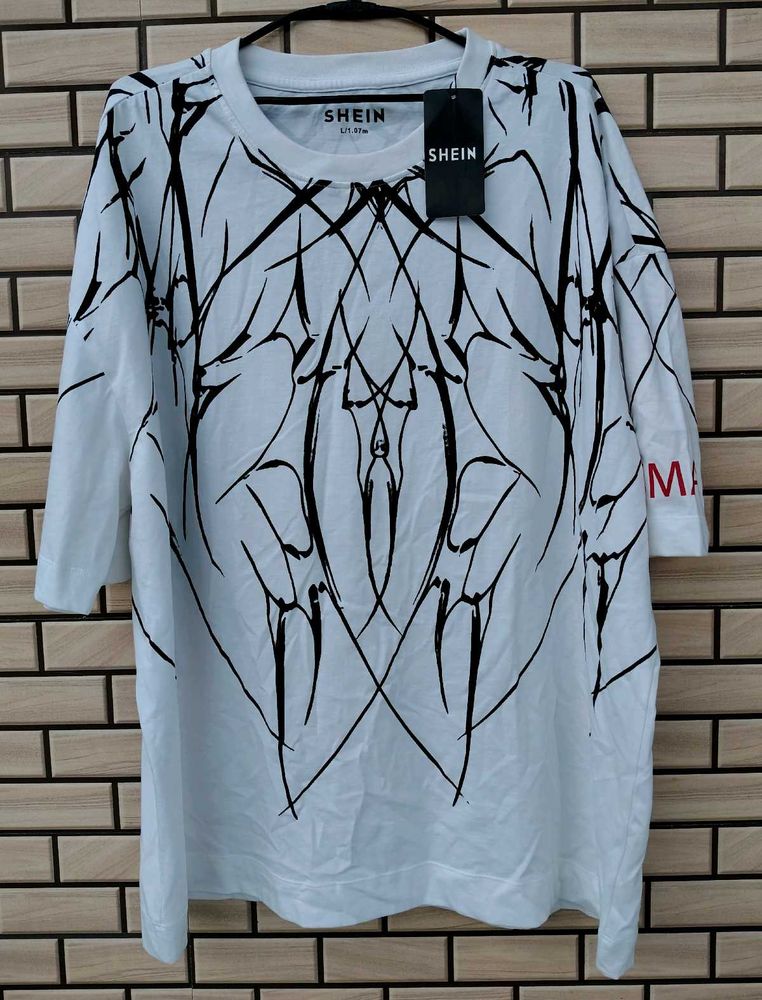 Unisex Down_shoulder Graphic Print White T-S