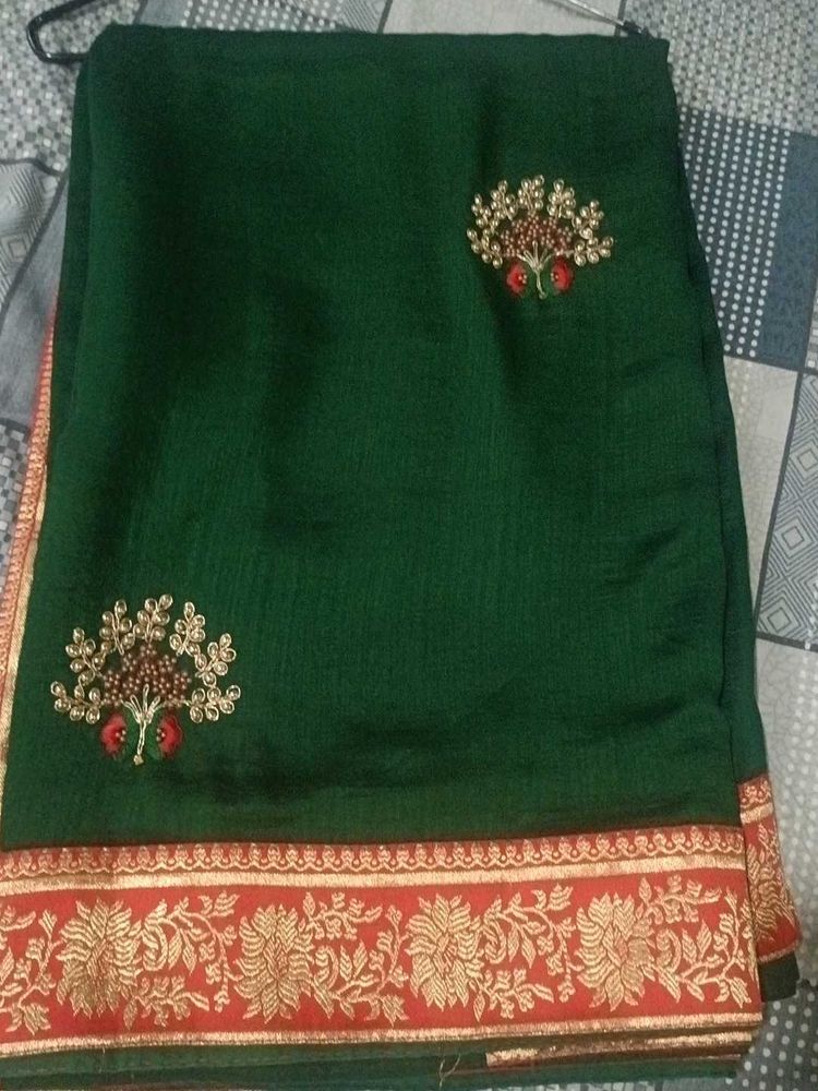 Elegant Green Embroidered Saree