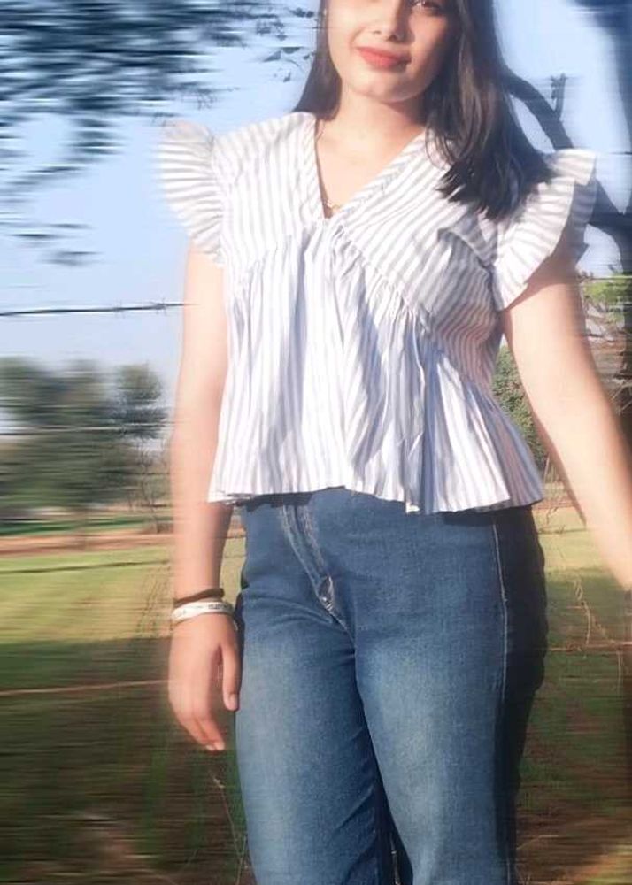 Blue Striped V-Neck Top