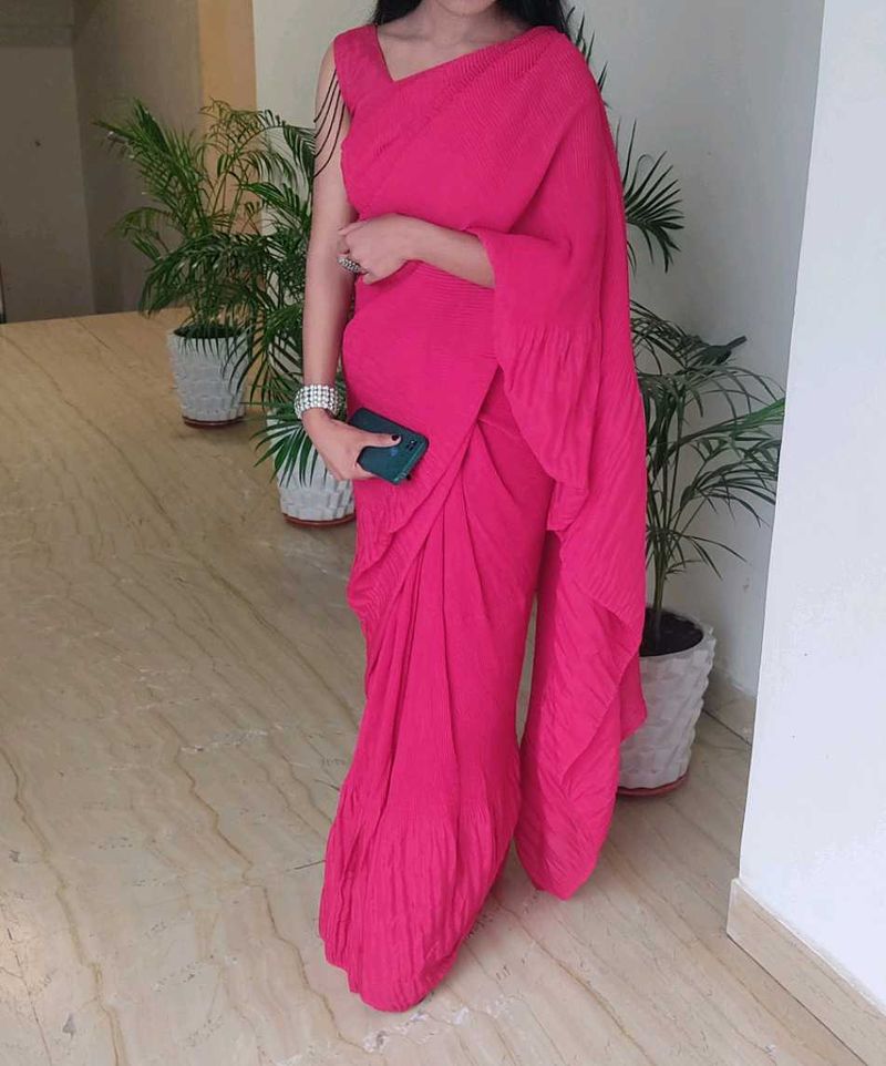 Elegant Pink Pleated Saree