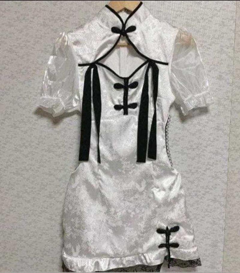 White &amp; Black Cheongsam Style Mini Dress(size:xl)